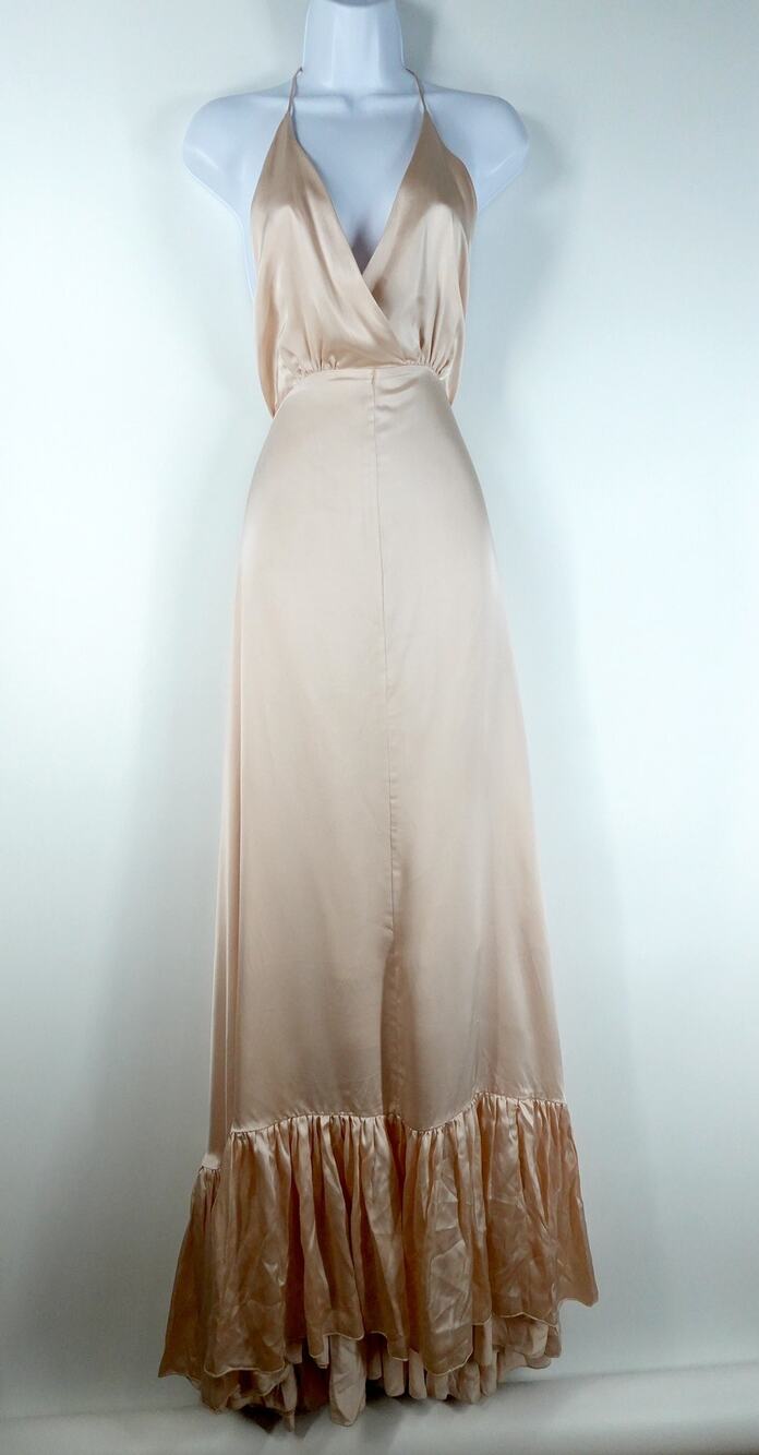 Women's Dress XS/S Blush Satin Maxi Ruffle Open Formal Prom Event Fairy Romantic